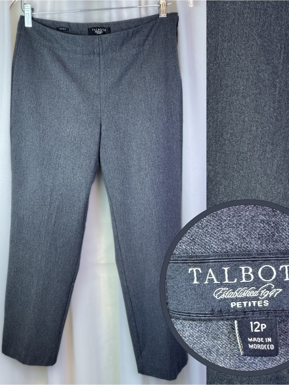 Talbots Womens Classic Side Zip Dress Pants Gray Size 12 Petite Soft Stretch EUC